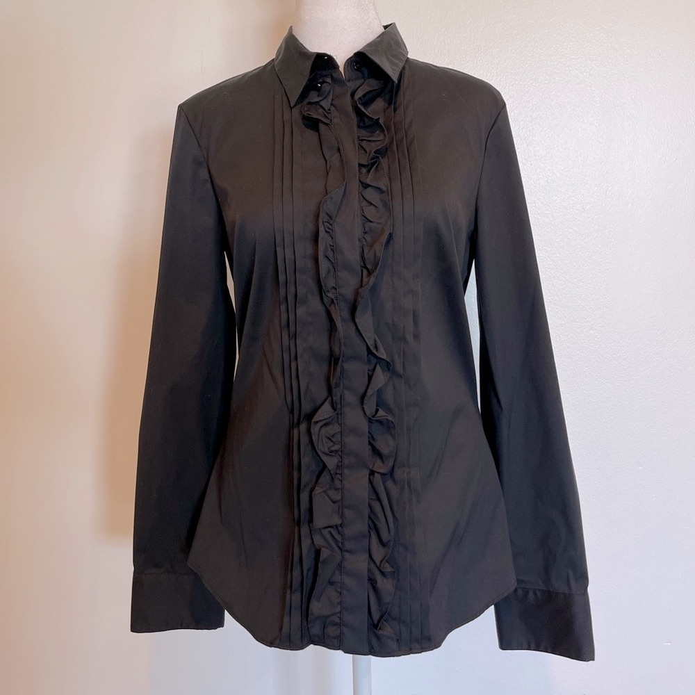 Zara Woman Black Ruffles Button Down Size M